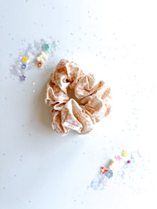 Cream light pink floral Regular Scrunchy