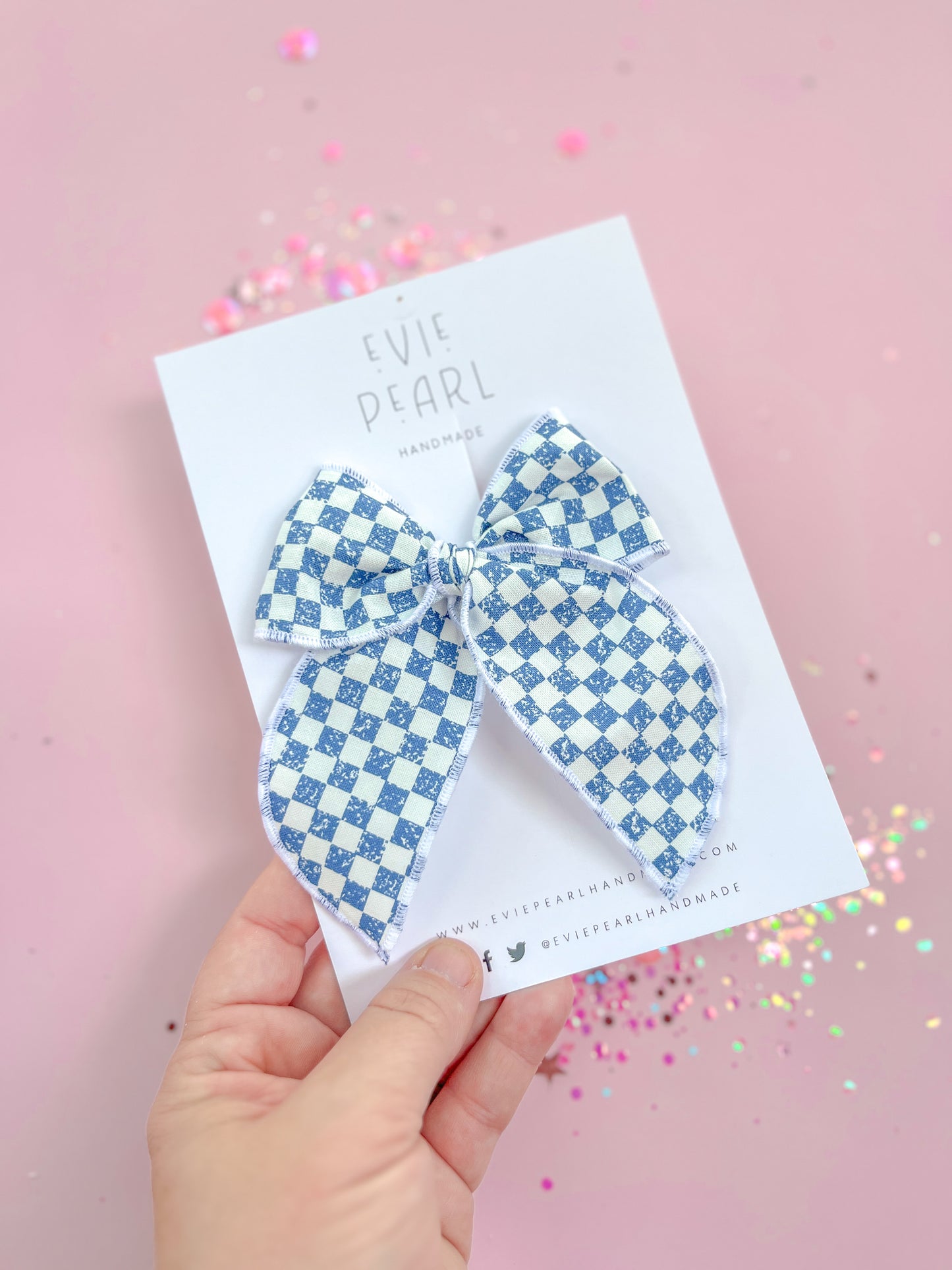 Medium Blue Checkered Bow