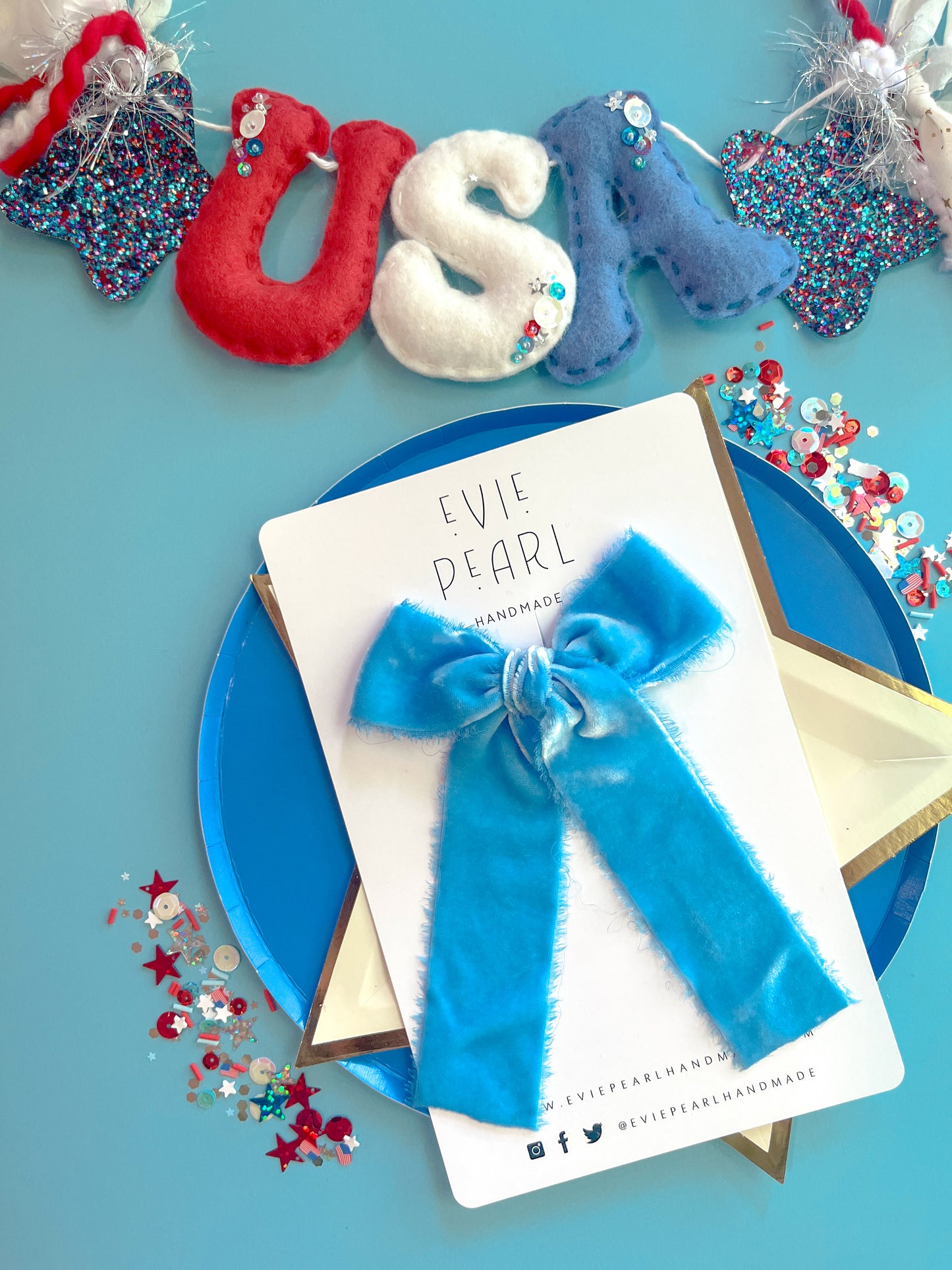 Blue Raw Silk Bow