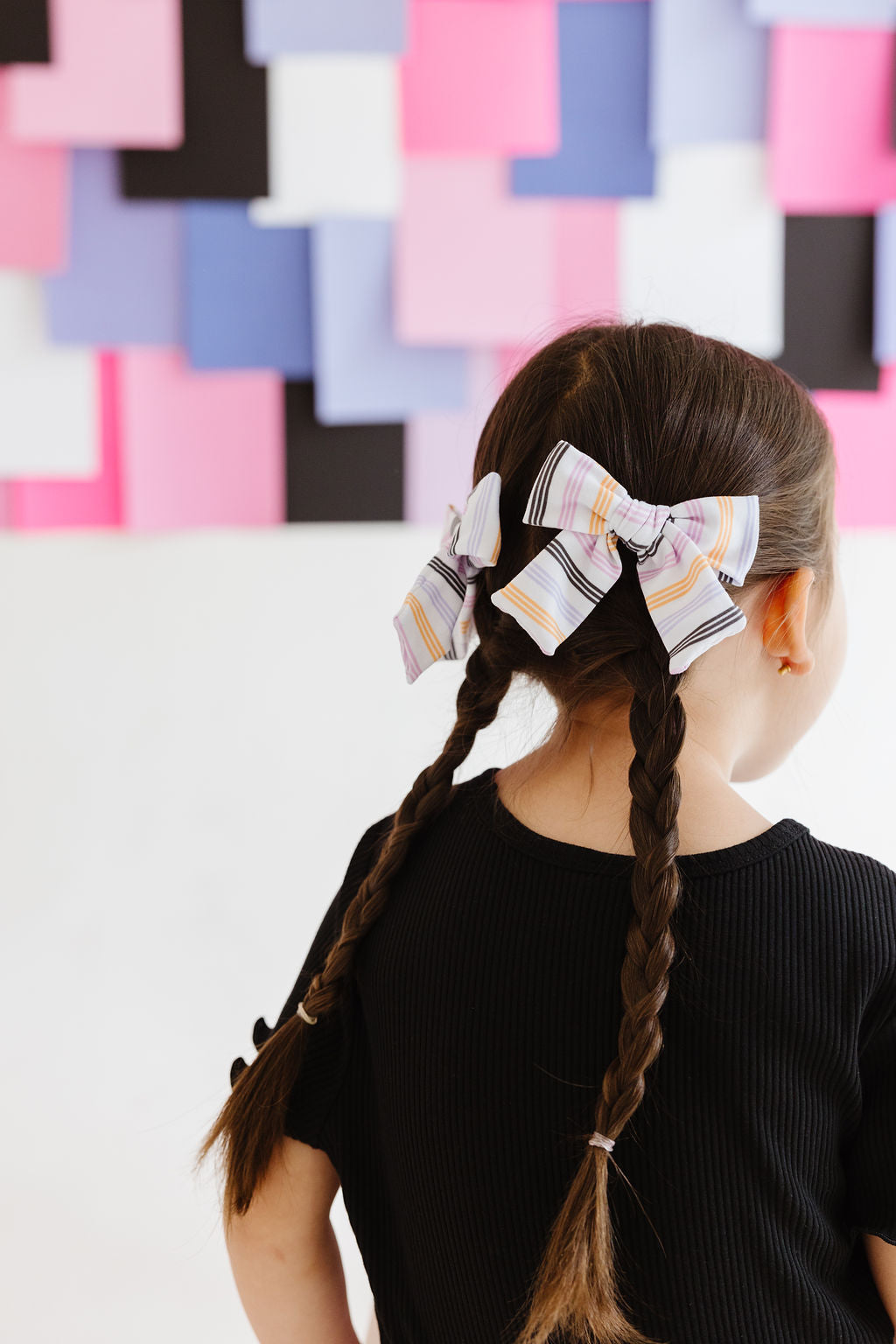 Black|Orange|Purple|Lilac Stripes Pinwheel Bow