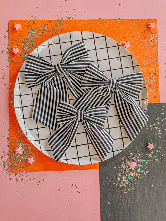 Beetlejuice|Black & White Striped Sailor Bow