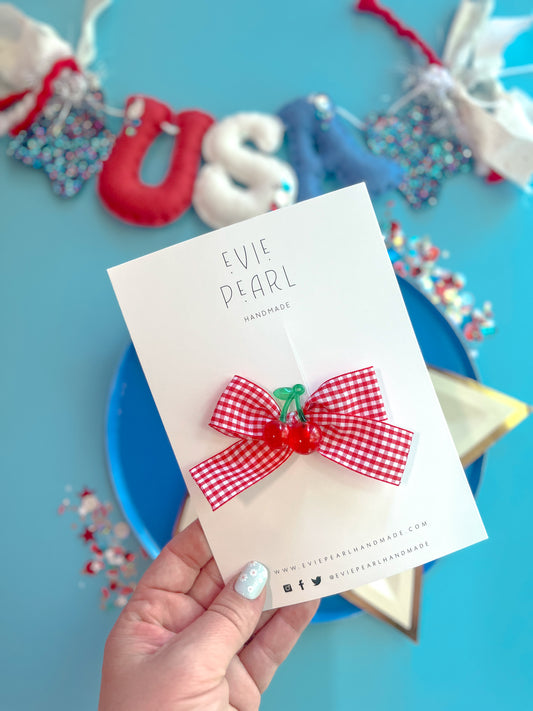 Red Gingham Cherry Small Bow