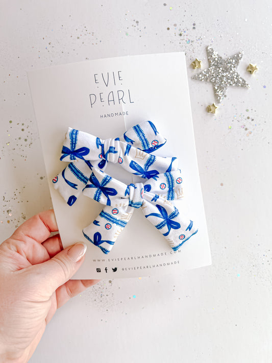 Blue Bow KC Small Pinwheel Pigtail Bows