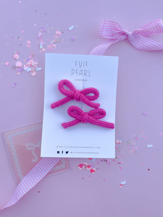 Hot Pink Small Cord Bow Pigtails