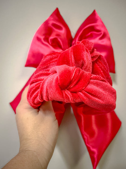 Red Glitter Velvet Knotted Headband for Girls & Women