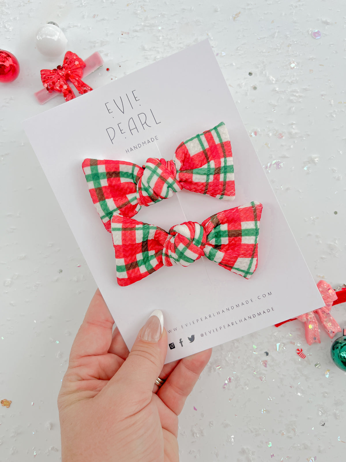 Red & Green Plaid Knot Bow Pigtails
