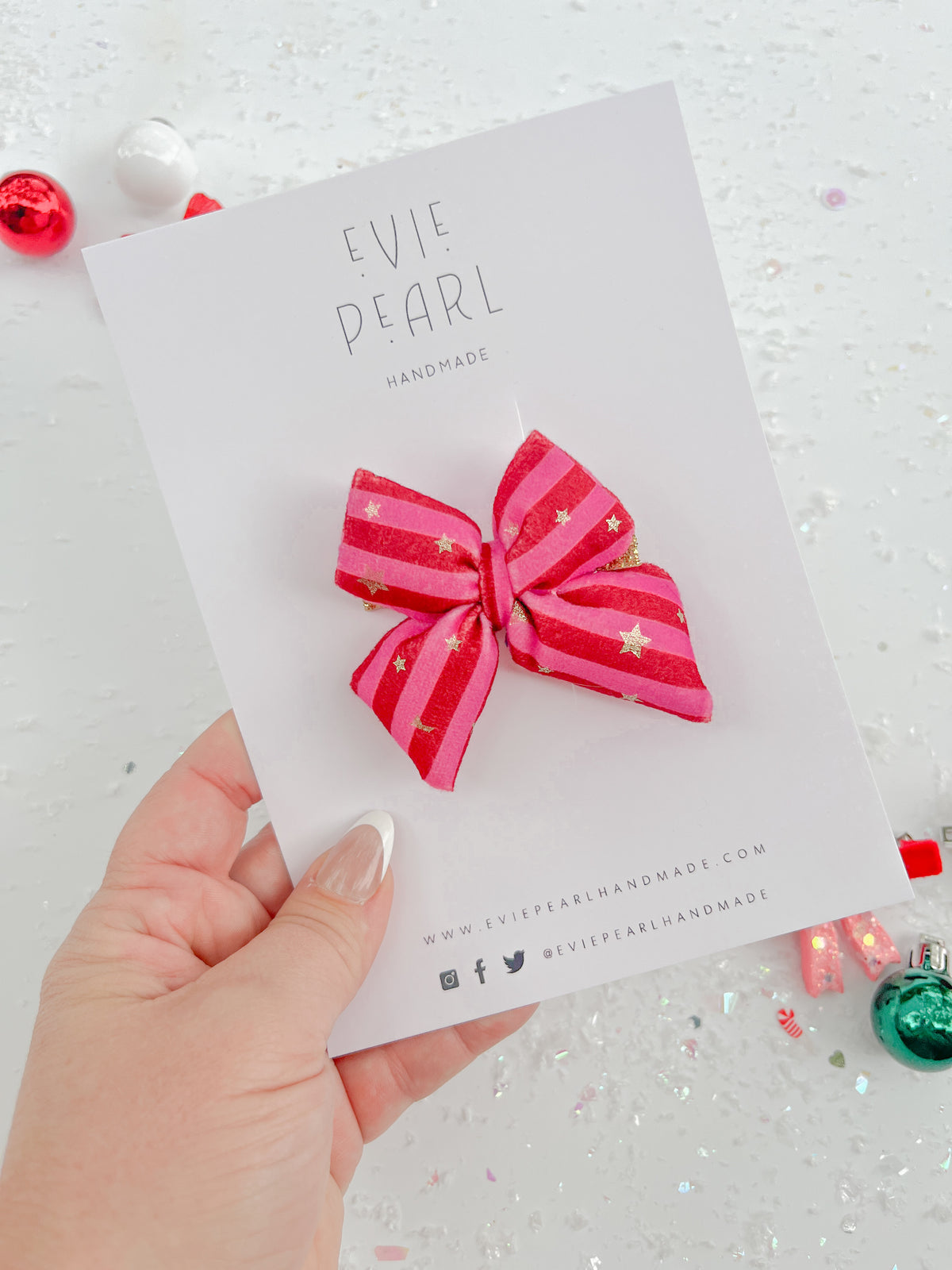 Red Pink Stripe Puffy Star Bow Hair Clip