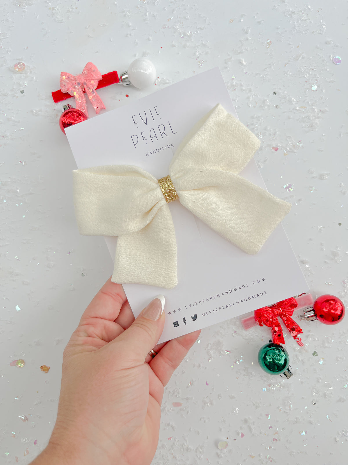 Cream Gold Glitter Hair Bow