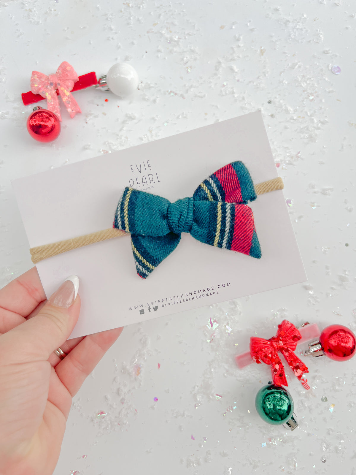 Christmas Plaid Small Pinwheel Bows on nylon headband for babies