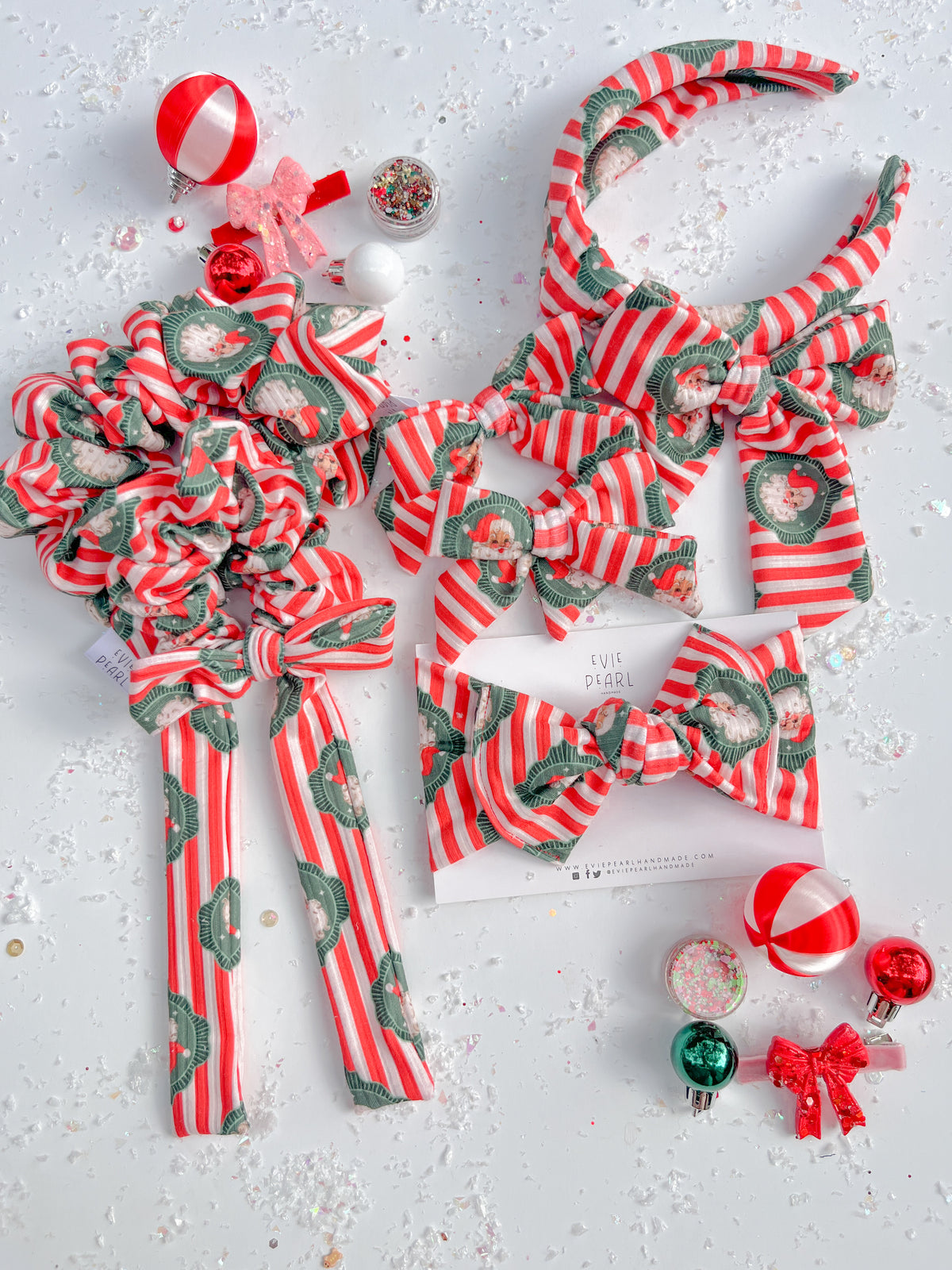 Vintage Santa Stripes XL Pinwheel Hair Bow