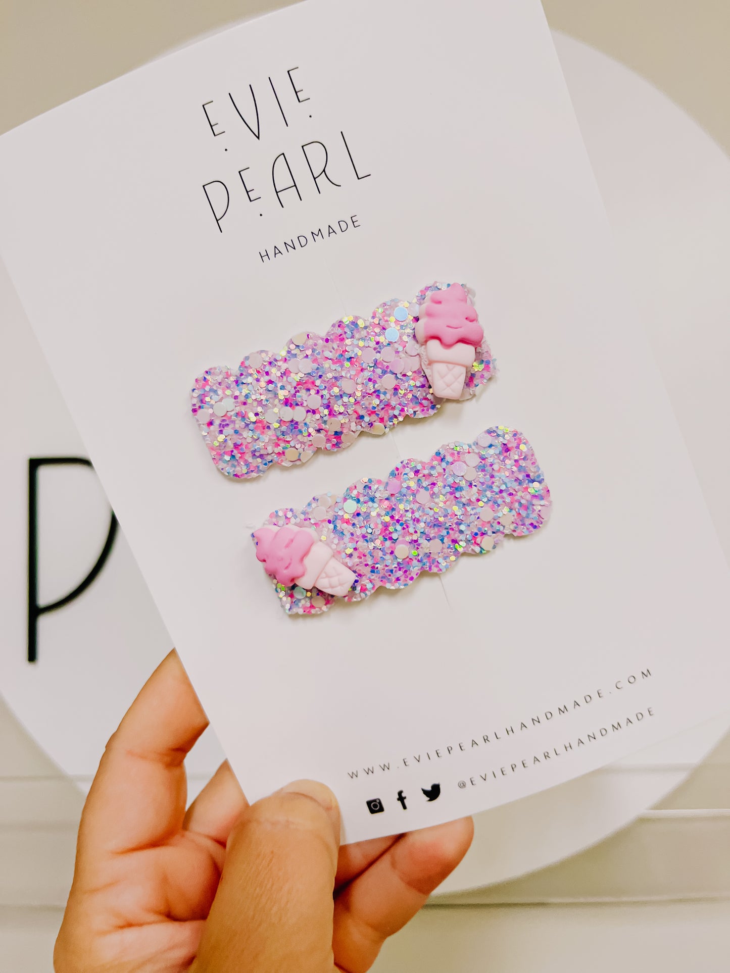 Pink Purple Ice Cream Pigtail Snap Clip Set