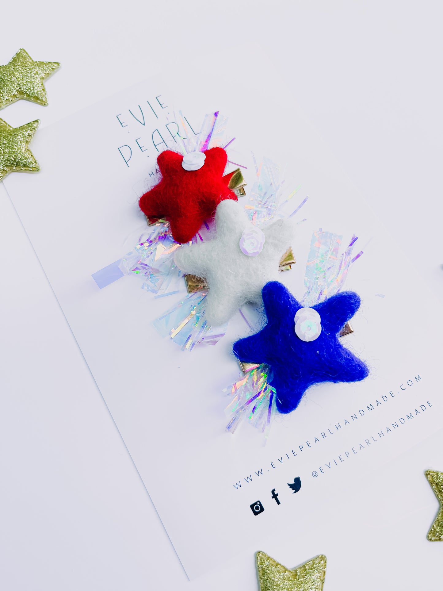 Trio sequin star tinsel Clip Set
