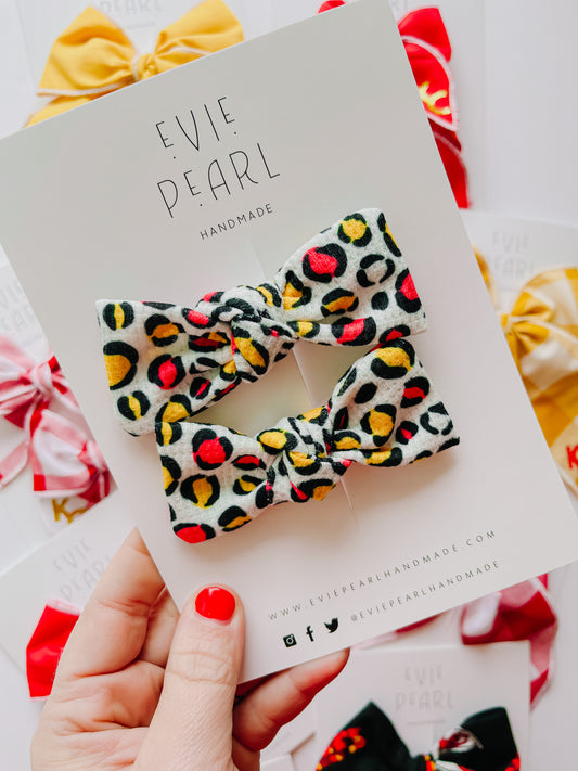 Kansas City Leopard Red Gold Knot Bow Pigtail Set