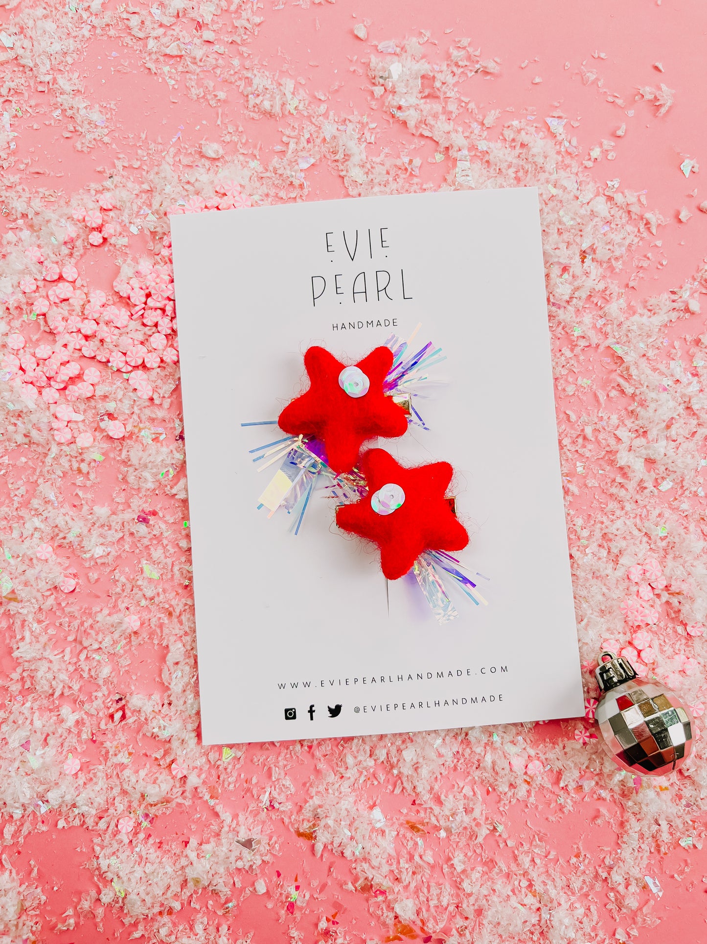 Red Star Sequin Tinsel Pigtail Clip Set