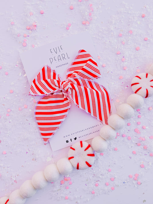 Oversized Red White Stripe Candy Cane Peppermint Bow