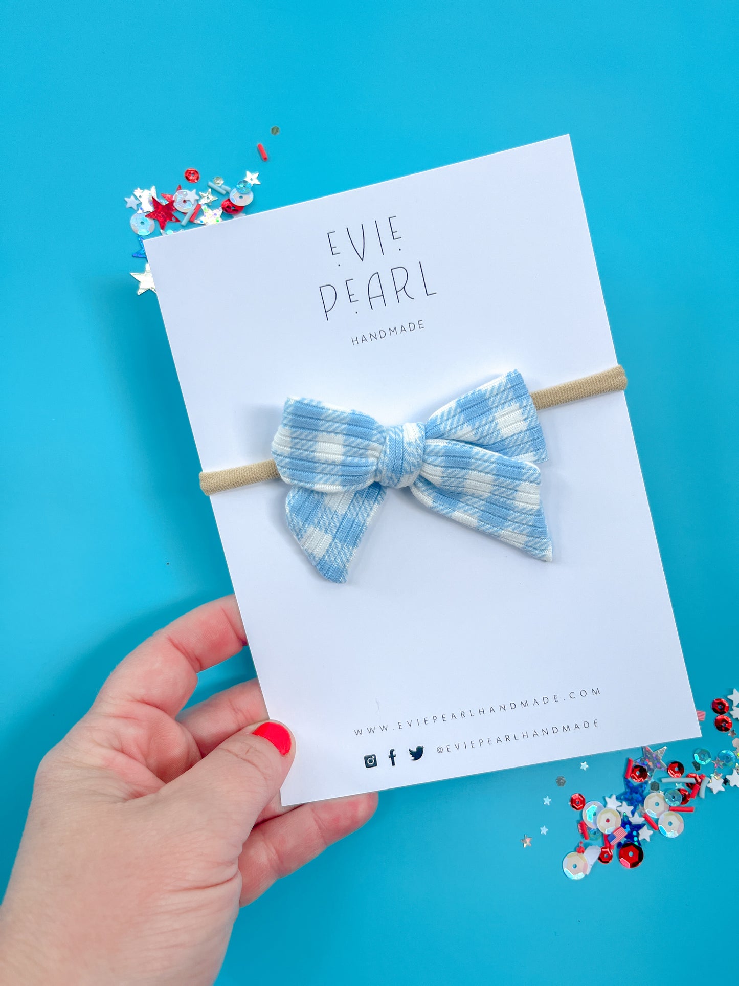 Blue Gingham Small Pinwheel Bow