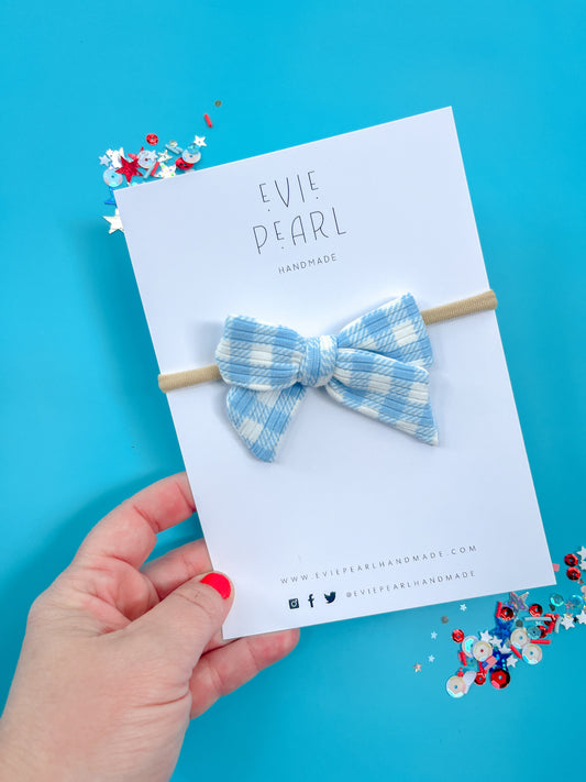 Blue Gingham Small Pinwheel Bow