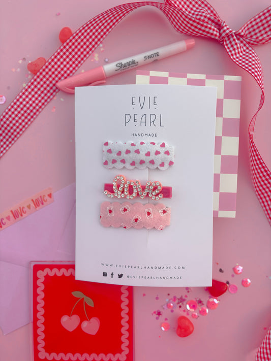 Love Rhinestone Clip Set