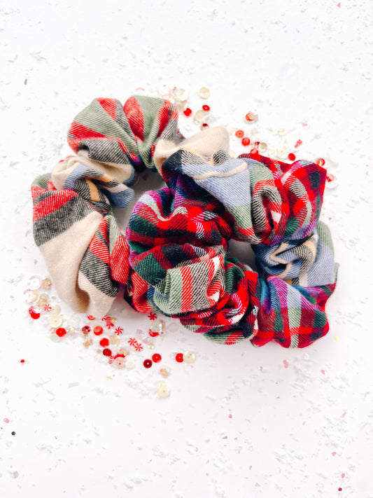 Tan Red Plaid Oversized Scrunchy