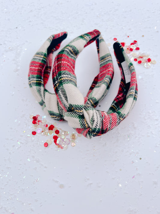 Red White Plaid Knotted Headband for Girls & Women