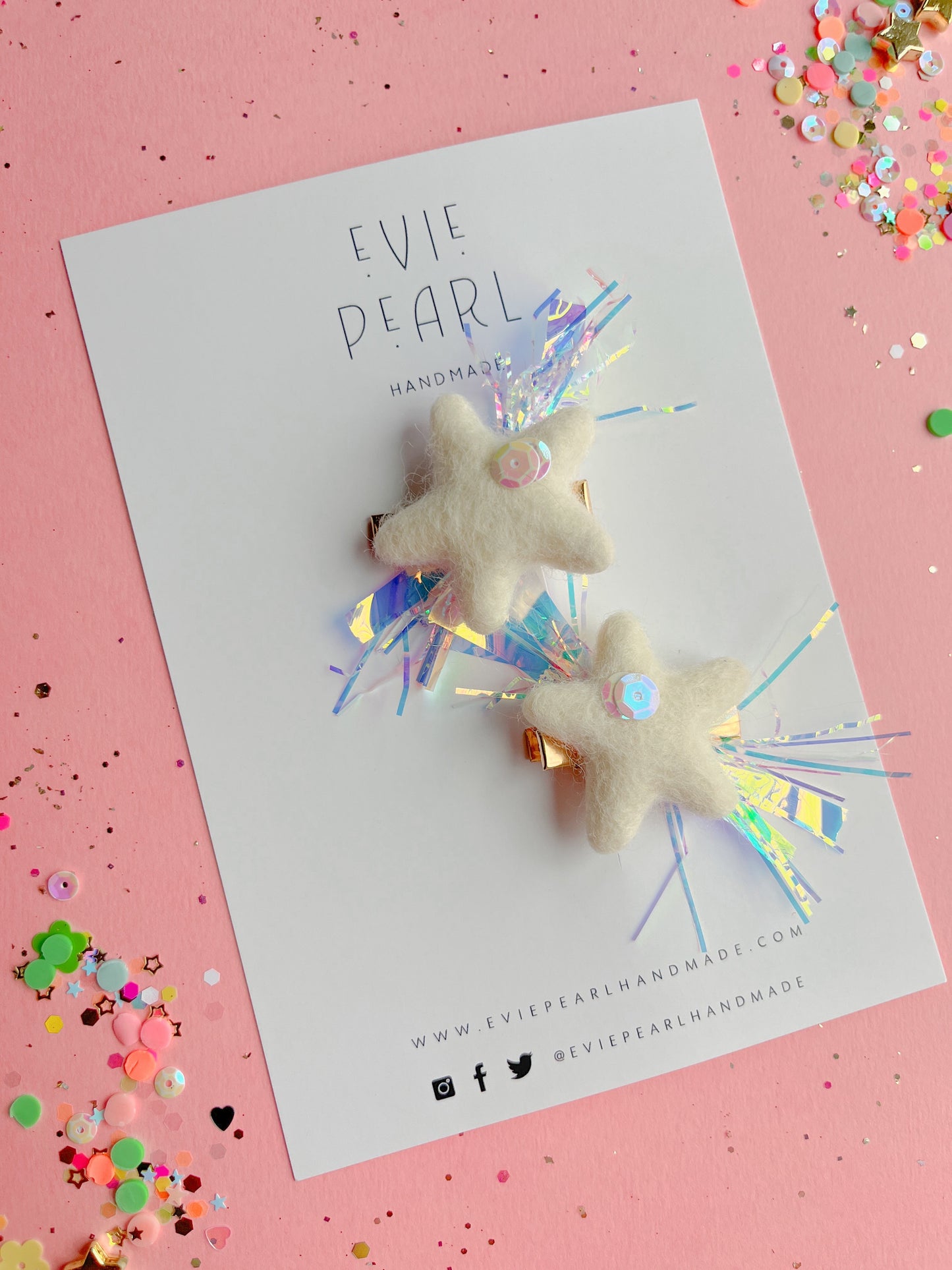 White sequin star tinsel pigtail clip set