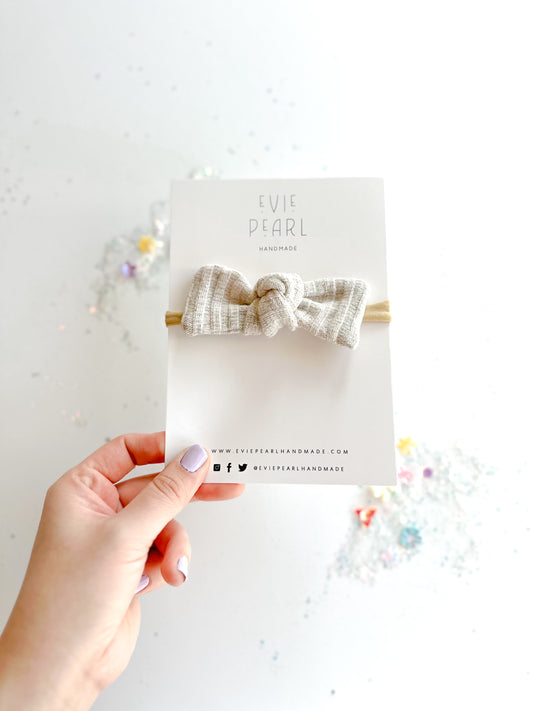 Gray Ribbed Knot Bow Nylon Headband