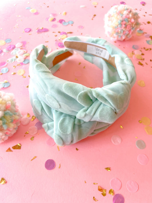 Minty Tulle Swiss Dot Knotted Headband