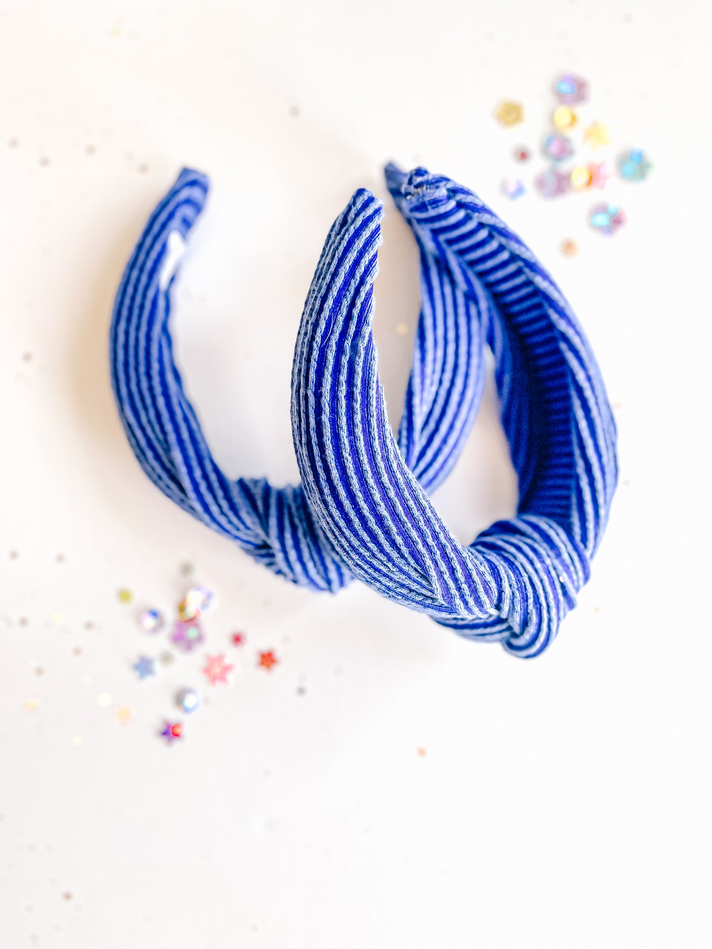 Blue Ribbed Knotted Headband