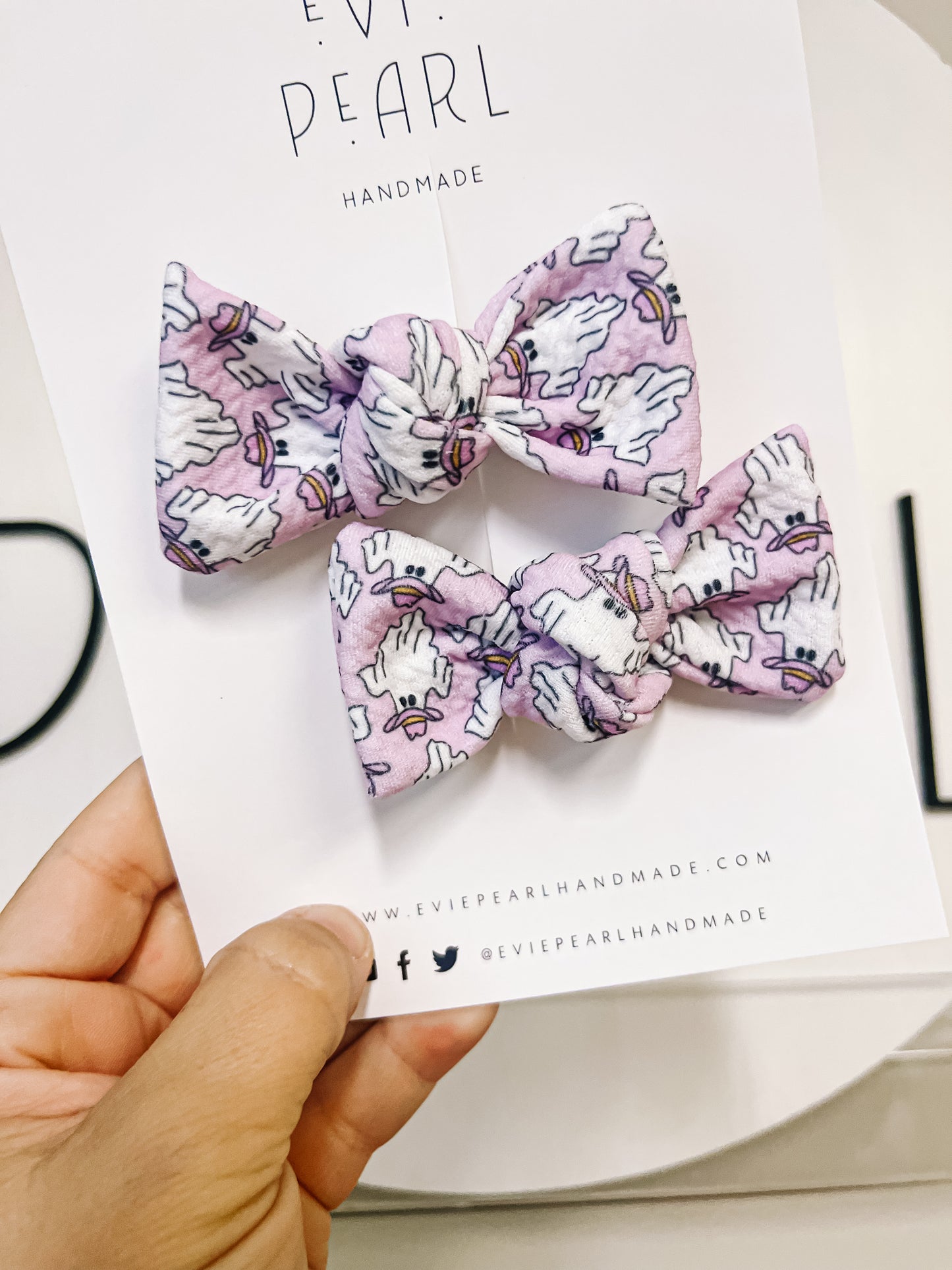 Pink Lilac| Small Ghost Cowboy Knot Bow Pigtails