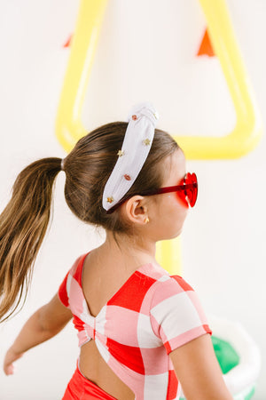 Preorder: 1-2 week turnaround time White Gold Star & Football Beaded Knotted Headband for Girls & Women