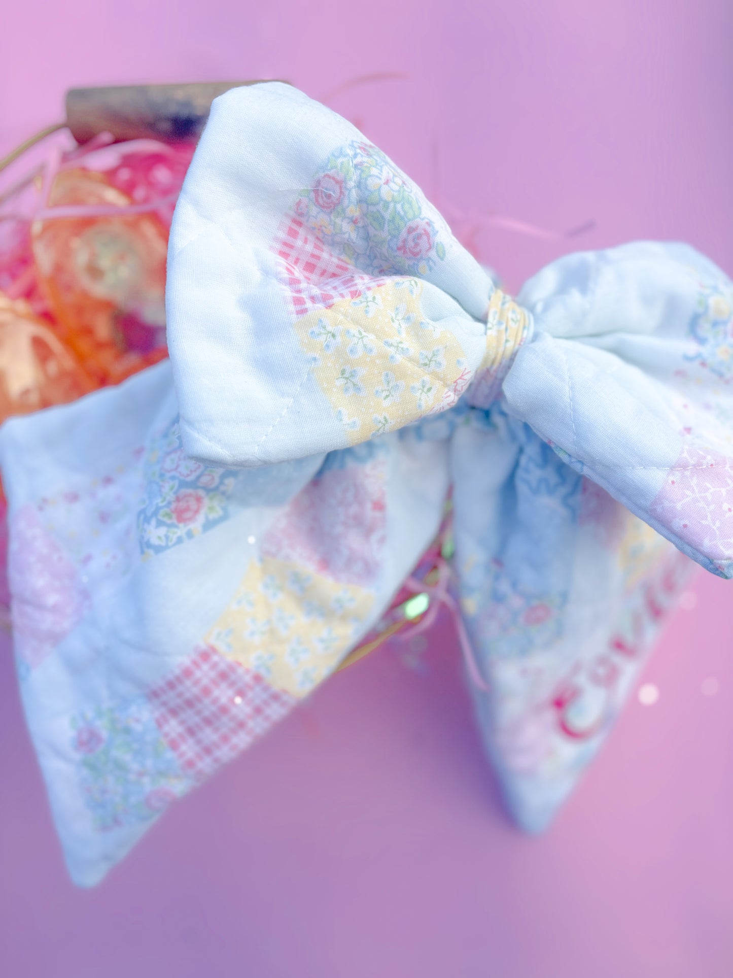 XL Quilted Patchwork Easter tag Puffy Bow