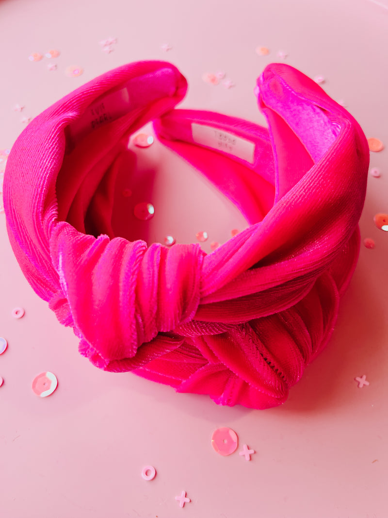 Hot Pink Velvet Knotted Headband for Girls & Women