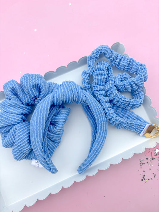 Azul Blue Ribbed Teacher Gift Set- Lanyard| Knotted Headband| Scrunchie