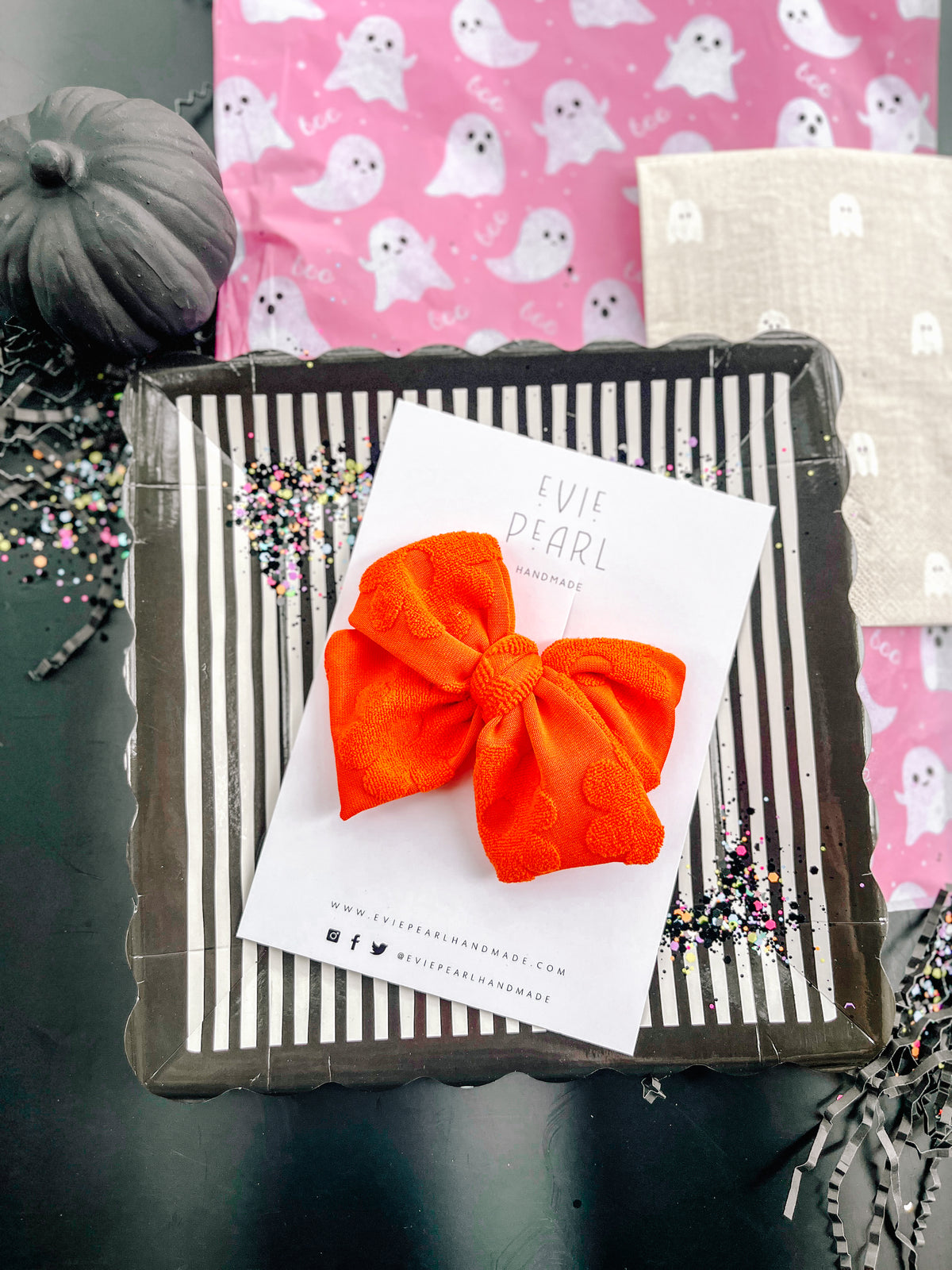 Orange Swiss Floral Chunky Hair Bow