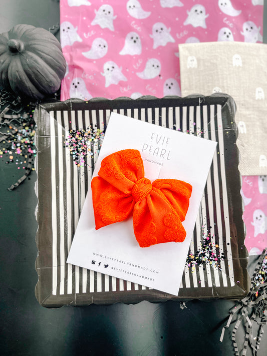 Orange Swiss Floral Chunky Hair Bow