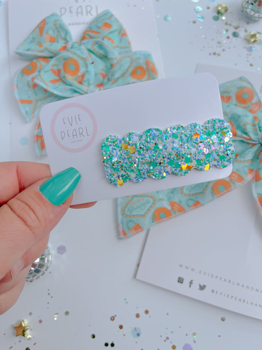 Teal Gold Glitter Single Snap Clip Barrette