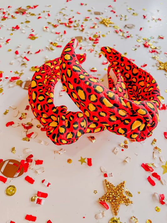 Red Gold Leopard Knotted Headband