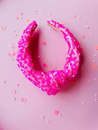 Light Pink with Hot Pink Sequins Knotted Headband for Girls & Women