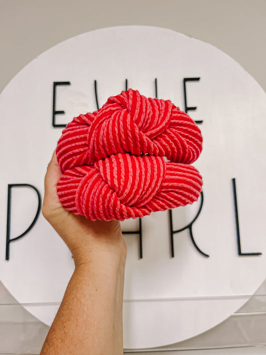 Red Ribbed Knotted Headband