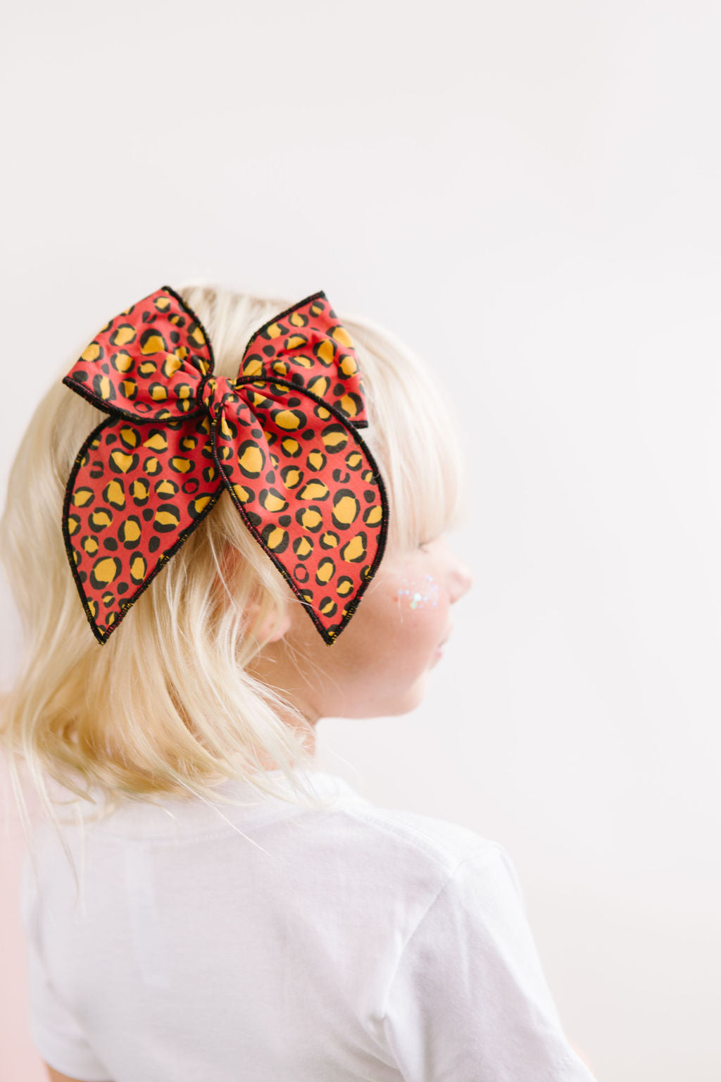 Red Leopard Black Stitching Bow