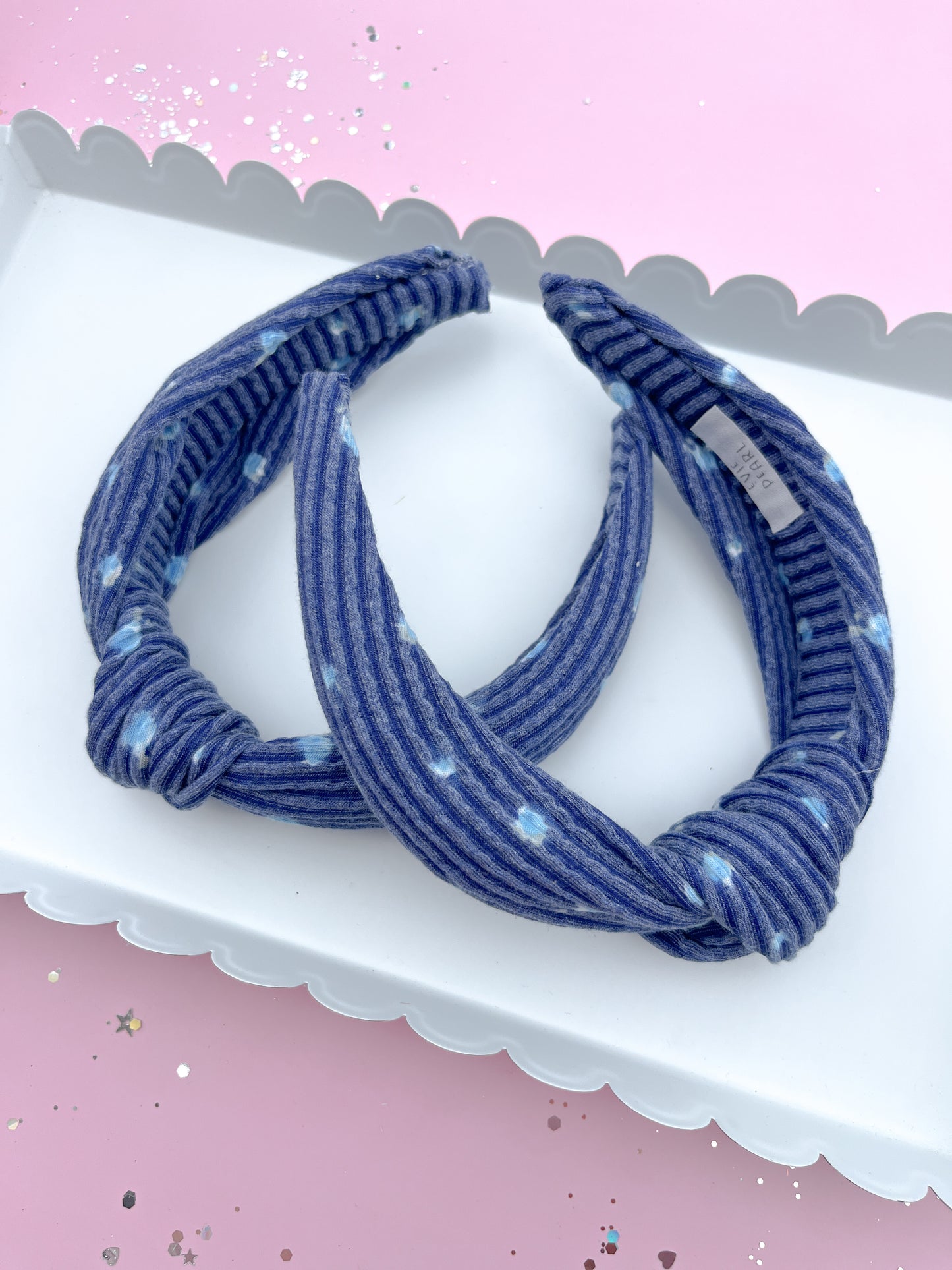 Navy Floral Ribbed Knotted Headband
