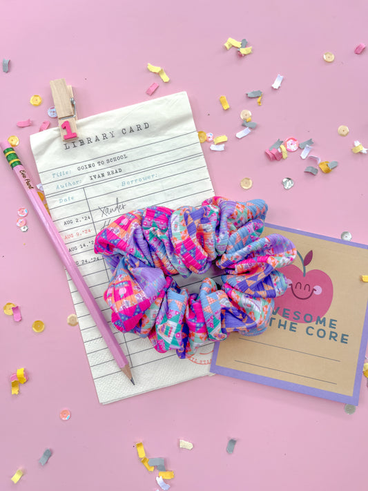 Bright Quilt Back To School Supplies Regular Scrunchy