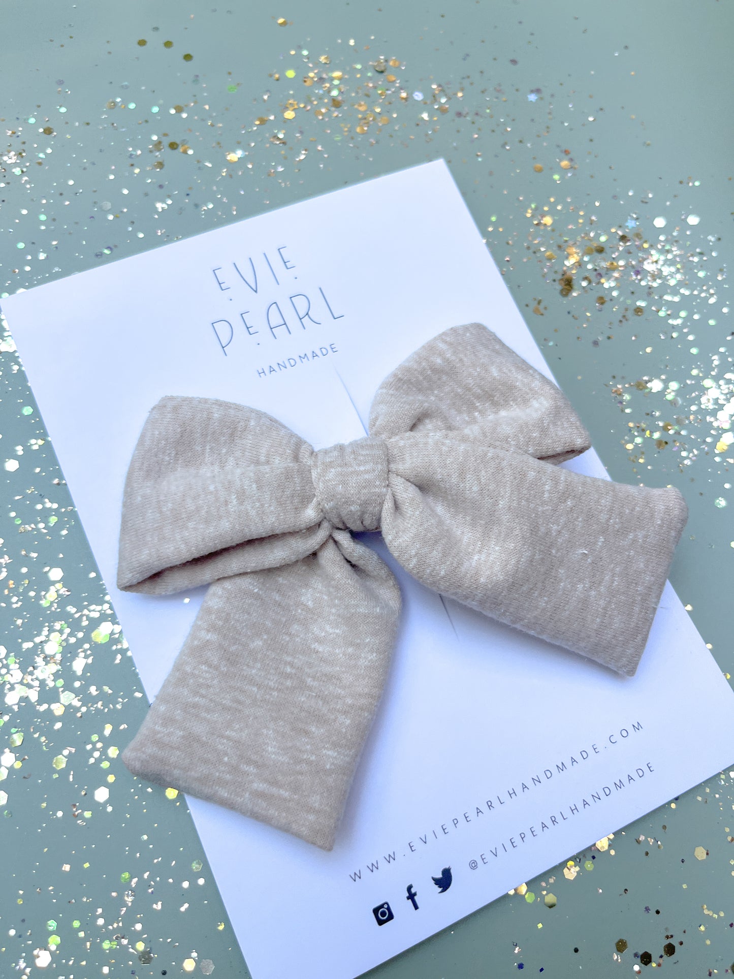 Tan Knit Large Chunky Bow