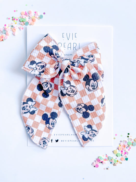 Tan Checkered Mouse Oversized Bow
