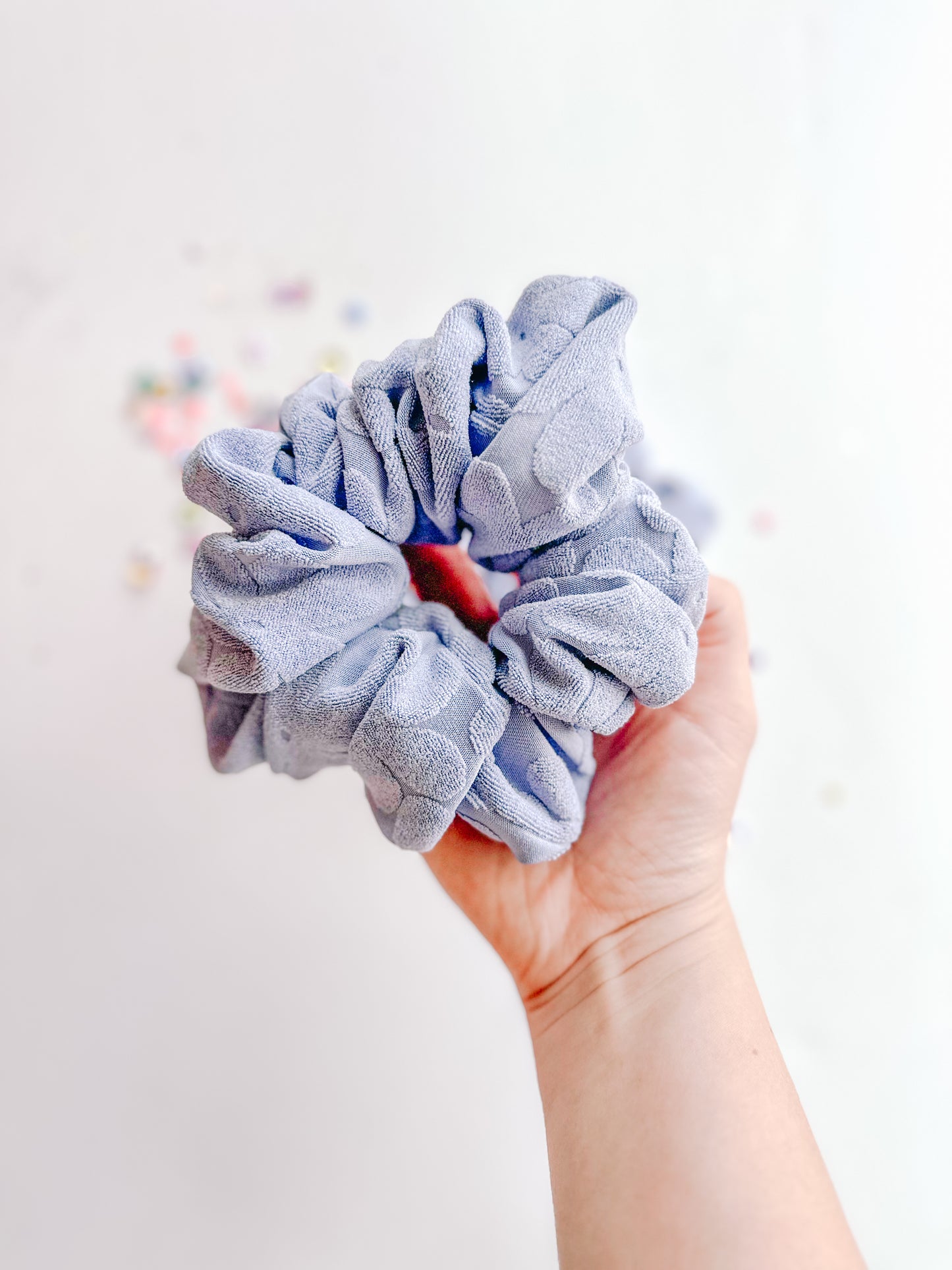 Blue Daisy Flocked Oversized Scrunchy