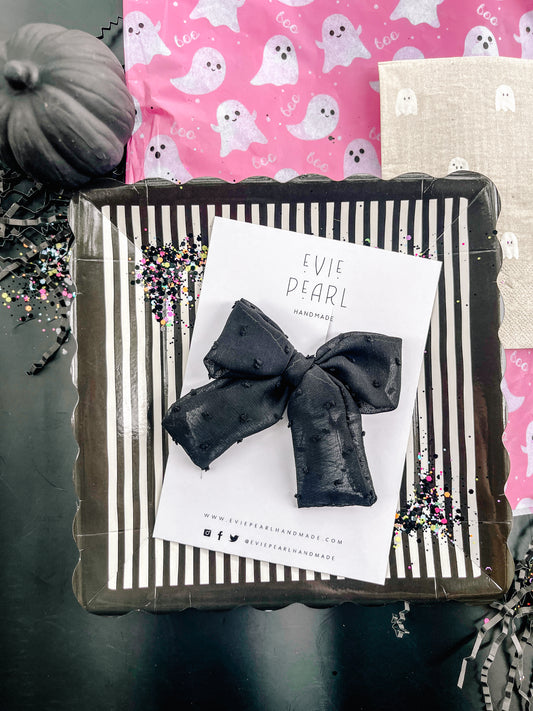 Medium Black Sheer Swiss Dot Hair Bow