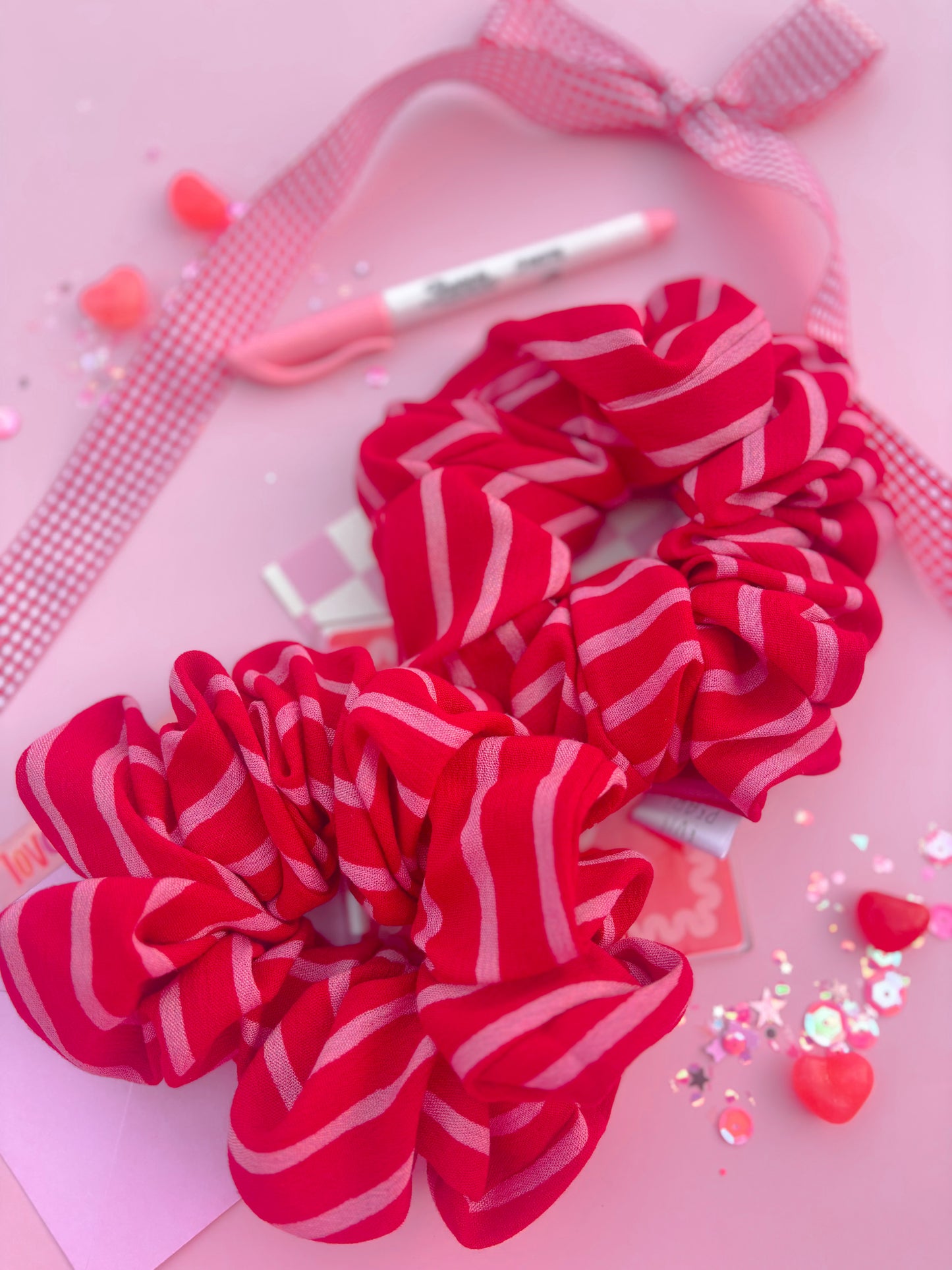 Red & Pink Stripe Oversized Scrunchy