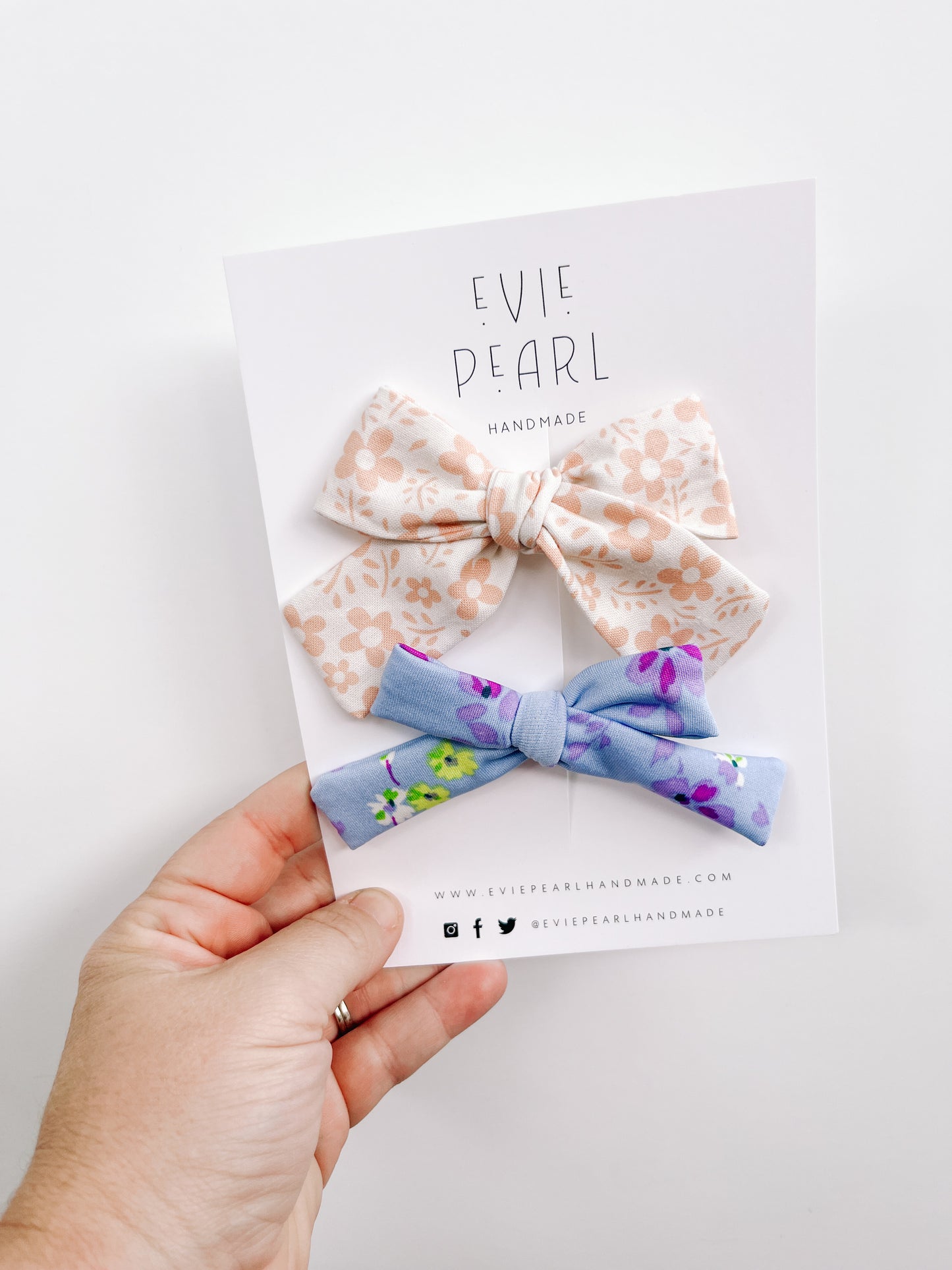 Pink Floral & Blue Purple Floral Small Bow Set