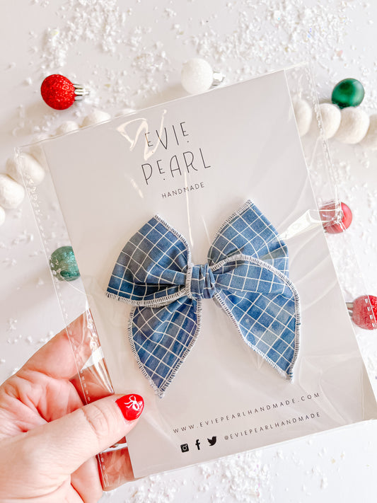 Small Blue Grid Bow