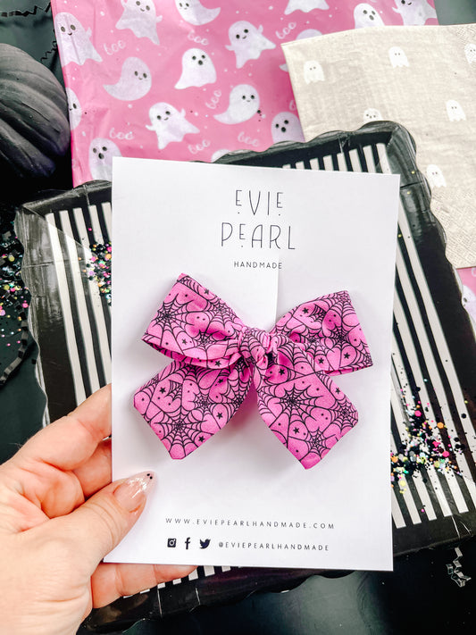 Pink Spider Web Medium Hair Bow